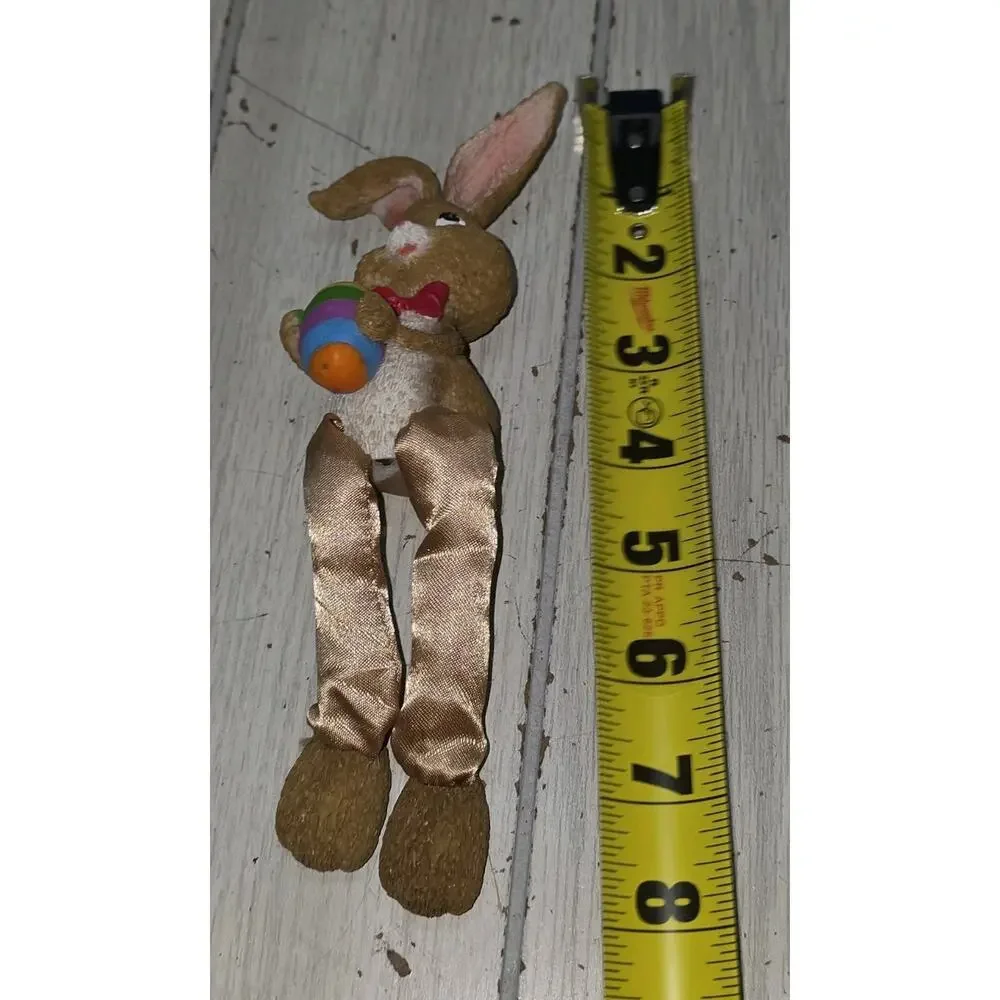 Vintage Wood Look Dangle Leg Easter Bunny Shelf Sitter With Rainbow Egg Cute